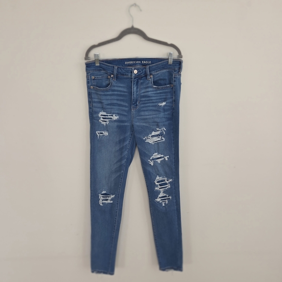American Eagle Outfitters Blue Distressed  Jeggings Size 12 X-Long - Picture 3 of 7